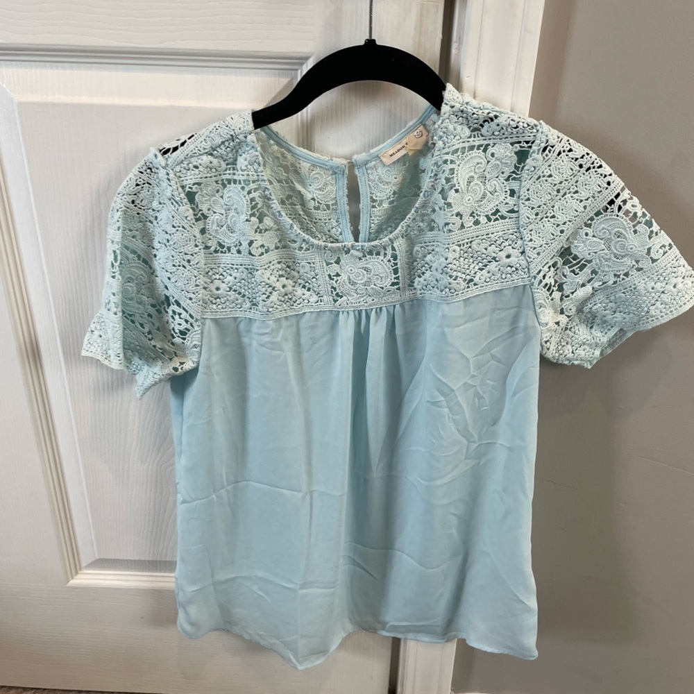 Meadow Blue Anthropologies Light Blue Lace Top